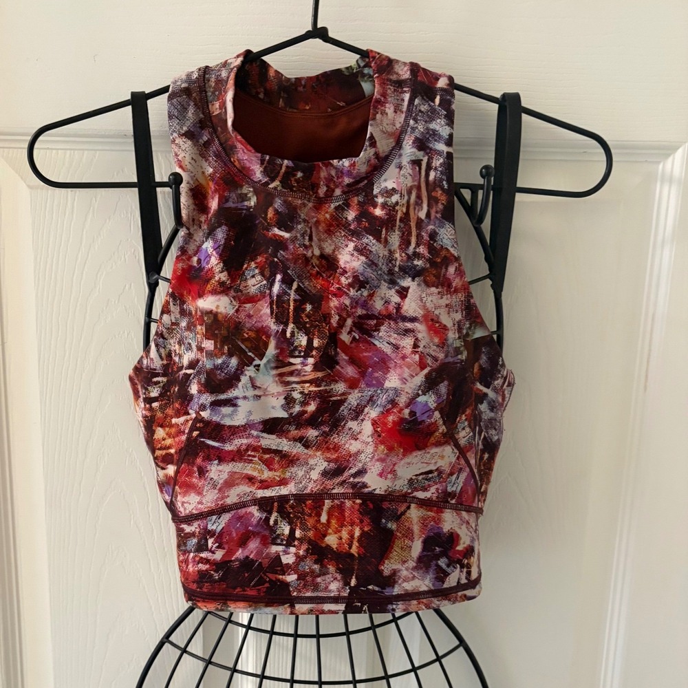 Lululemon Womens 4 Abstract Print High Neck Longline Sports Bra Crop Top